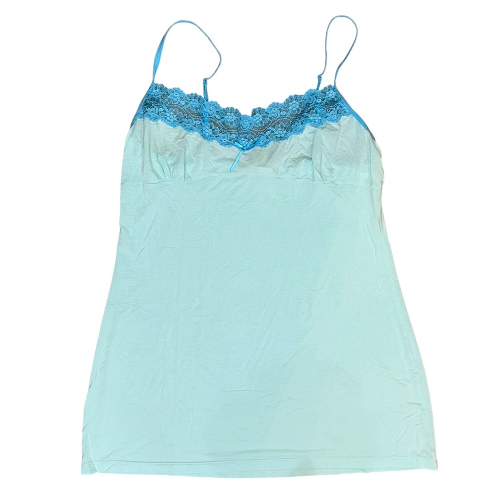 Victoria's Secret Blue Lace Trim‎ Modal Chemise Slip Dress Stretch Size Large